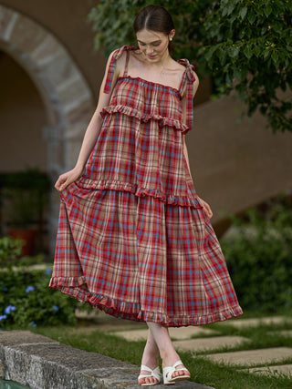 Red Checkered Maxi Dress