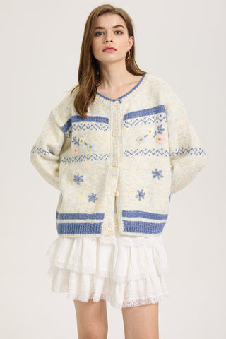 Frosted Blooms Button-Up Cardigan