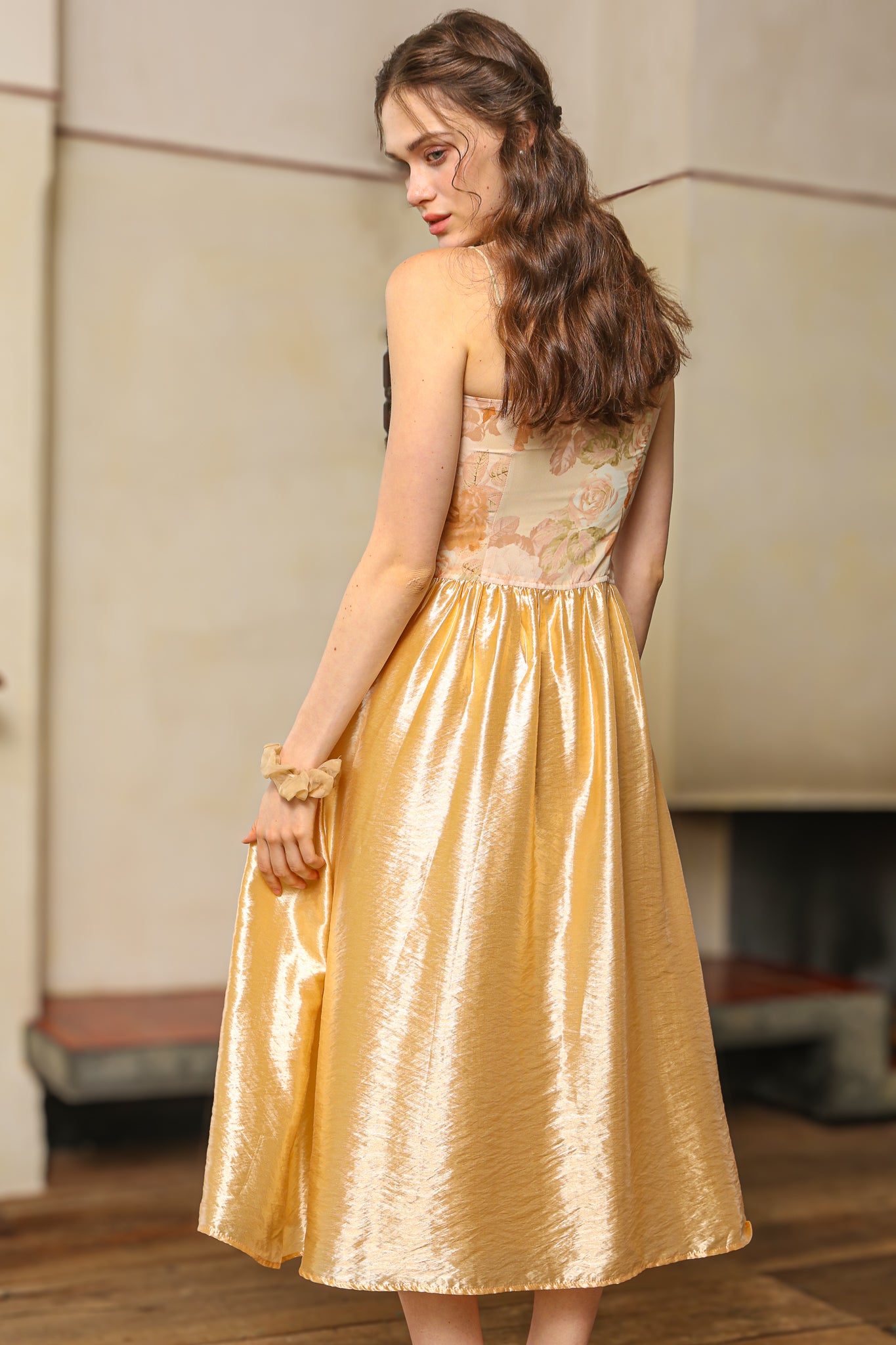 rose gold a line dress Long Sleeves Glitter A Line Long Prom Dress