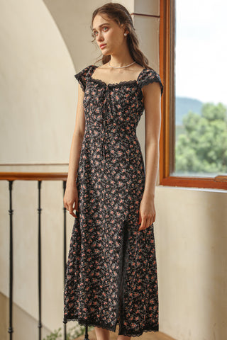 Vintage Black Floral Midi Dress
