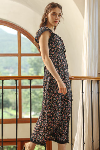 Vintage Black Floral Midi Dress