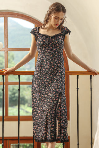 Vintage Black Floral Midi Dress
