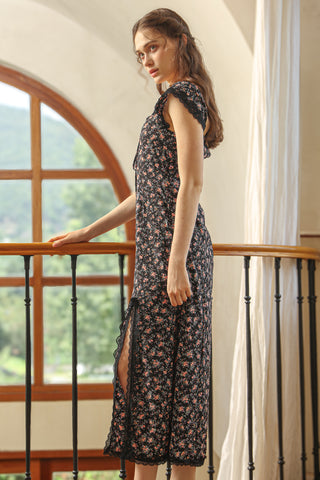 Vintage Black Floral Midi Dress