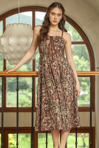Forest Bloom Embellished Smock Dress