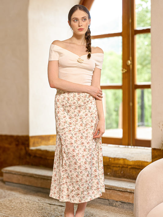 High-Slit Floral Midi Skirt