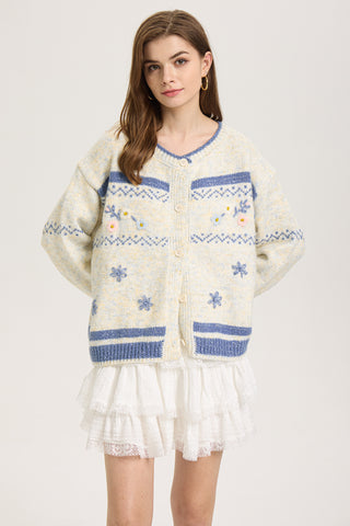 Frosted Blooms Button-Up Cardigan