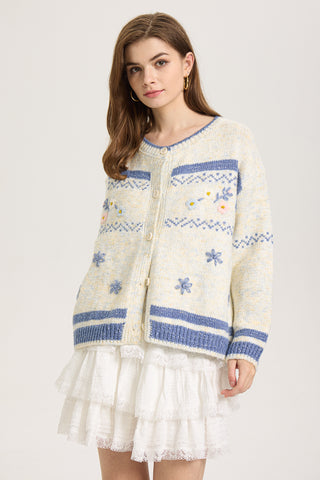 Frosted Blooms Button-Up Cardigan