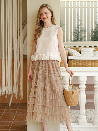 Tulle Layered Midi Skirt