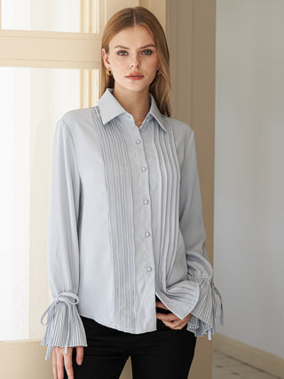 Pleated Cuff Button-Up Blouse