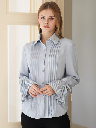 Pleated Cuff Button-Up Blouse