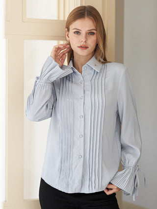 Pleated Cuff Button-Up Blouse