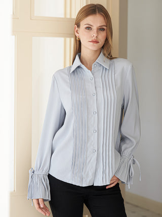 Pleated Cuff Button-Up Blouse