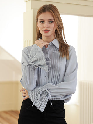 Pleated Cuff Button-Up Blouse