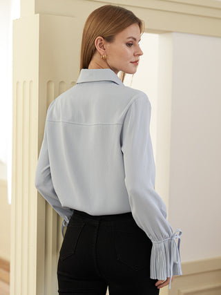Pleated Cuff Button-Up Blouse