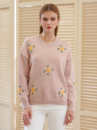 Sweater with Embroidered Flowers