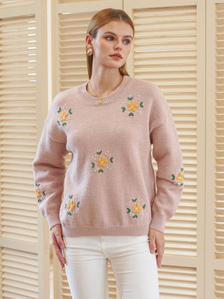 Sweater with Embroidered Flowers