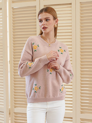 Sweater with Embroidered Flowers
