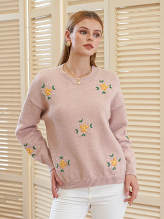 Sweater with Embroidered Flowers