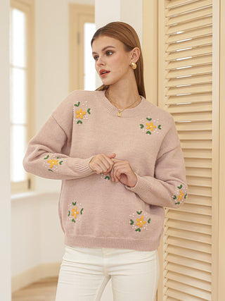 Sweater with Embroidered Flowers