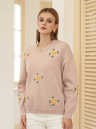 Sweater with Embroidered Flowers