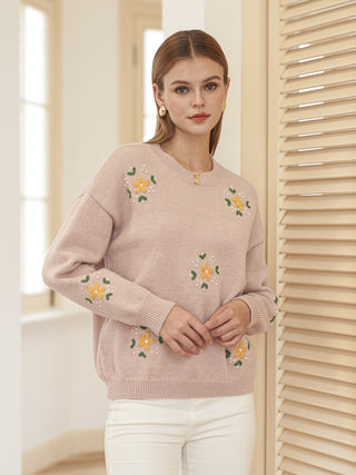 Sweater with Embroidered Flowers