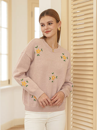 Sweater with Embroidered Flowers