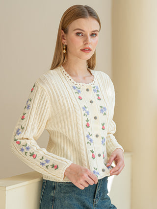 Wool Vintage Floral Embroidered Cardigan