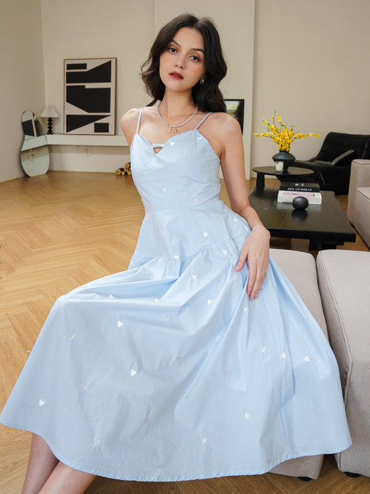 Cotton Whimsical Hearts Midi Sundress