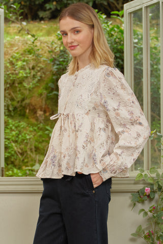 Soft Bloom Embroidered Peplum Top