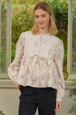 Soft Bloom Embroidered Peplum Top