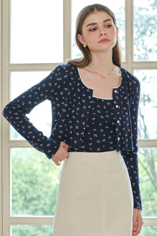 Floral Knit Cardigan and Tank Set